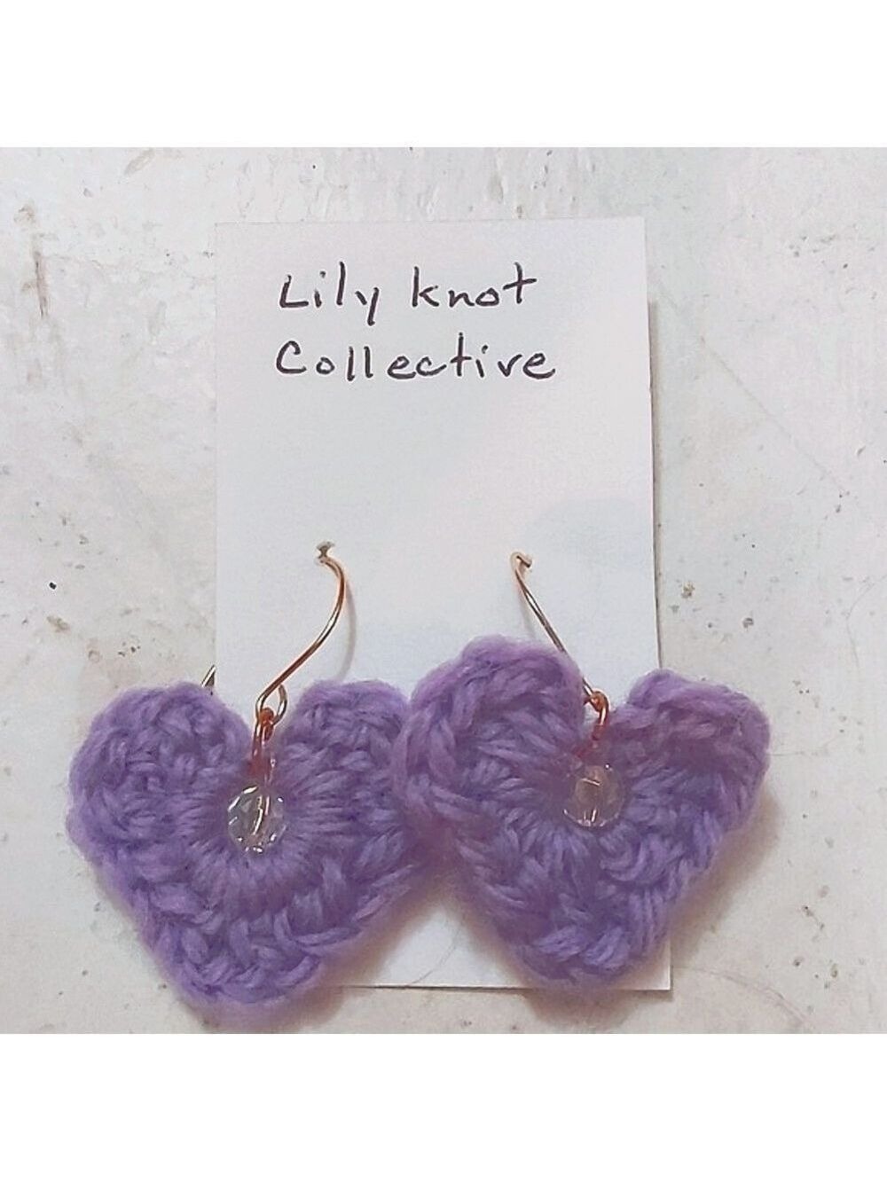 Purple Wool Crochet Hook Earrings, Glass Beads, Silver Plated, 2in Handmade